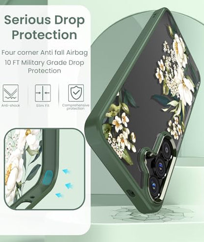 Clear Flower Pattern Phone Case for Samsung Galaxy S26 FE-Gardenia | Girl Women Slim Soft TPU + Hard PC Military Grade Protective Phone Cover WithTempered Glass Screen Protector for S26 FE - color: S26 FE-Gardenia
