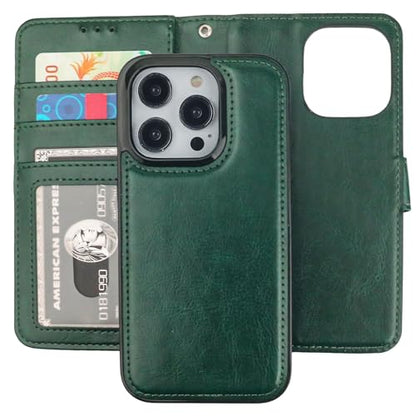Bocasal Detachable Wallet Case Card Holder for iPhone 15 Pro, Green | RFID Blocking Kickstand Card Slots Holder PU Leather Magnetic Shockproof Wrist Strap Removable Flip Protective Cover 6.1 inch - color: Green