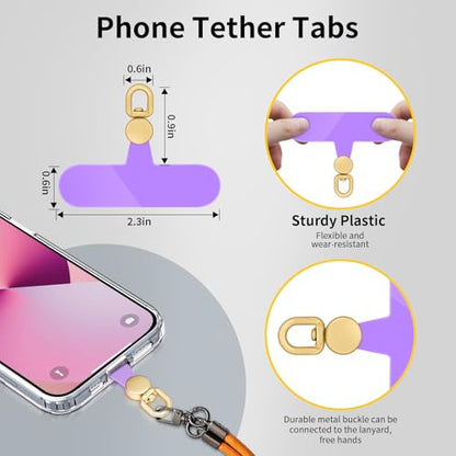 360°Rotatable Phone Tether Tab,3 Pieces Universal Phone Lanyard Patch Without Adhesive,Phone Lanyard Replacement Part for Cell Phone Strap(Purple+Transparent) - color: Purple+Transparent