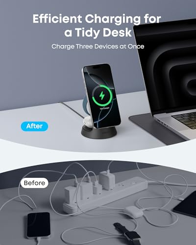 Anker MagSafe Charger Compatible, MagGo 3-in-1 Qi2 15W Charging Station - color: Black
