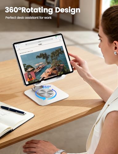 Lamicall Adjustable iPad Stand for Desk, Ultra-Slim Foldable, 360° Rotation - color: White