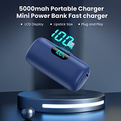 [2-Pack] Mini Portable Charger 5000mAh Power Bank,3A PD USB C Cell Phone Portable Power, LCD Display Battery Pack Compatible with iPhone 16/15/15 plus/15 pro/15 pro Max/Android/Samsung/Moto/LG etc - color: Blue+green