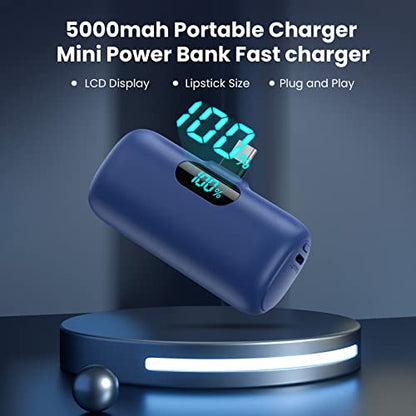 [2-Pack] Mini Portable Charger 5000mAh Power Bank,3A PD USB C Cell Phone Portable Power, LCD Display Battery Pack Compatible with iPhone 16/15/15 plus/15 pro/15 pro Max/Android/Samsung/Moto/LG etc - color: Blue+green