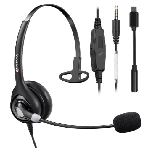 Arama 3.5mm Headset for Noise-Canceling Mic USB-C for PC/iPhone/iPad/Tablet