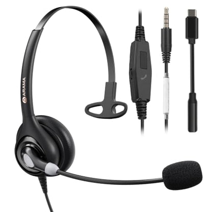 Arama 3.5mm Headset for Noise-Canceling Mic USB-C for PC/iPhone/iPad/Tablet