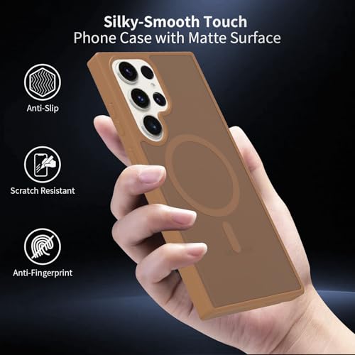 for Samsung Galaxy S23 Ultra Case Magnetic, [Compatible with Magsafe] Frosted 6.8-Inch Slim Fit Protection Wireless Charging Skin-Feel Shockproof Anti-Slip Protective Phone Cover, Coffee - color: Coffee Magnetic