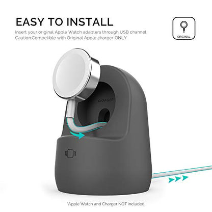 AhaStyle iWatch Stand Silicone Charging Dock Holder Accessories for Apple Watch Series 8/Ultra/SE2/7/6/SE/5/4/3/2/1(49/45/44/42/41/40/38mm), Supports Nightstand Mode【Adapters NOT Included】(Dark Gray) - color: Dark Gray