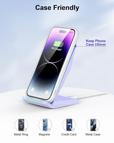 NANAMI Wireless Charger - Fast Wireless Charging Stand Compatible with Apple iPhone 18 Pro/18 Pro Max/17/17 Pro/17 Pro Max/16/15/14/13/12, Desktop Phone Charger for Samsung Galaxy S26/S26+/S25/S24/S23 - color: Purple
