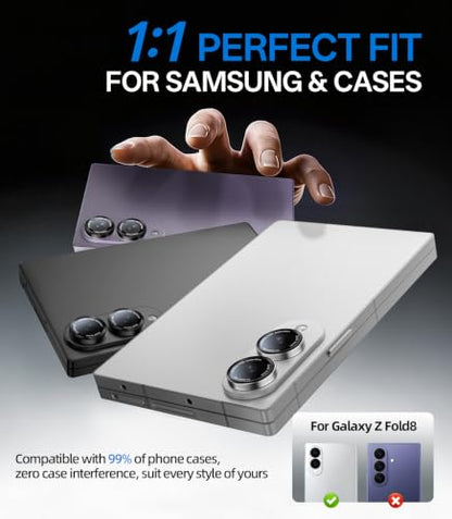 HelloDeere for Samsung Galaxy Z Fold 8 Camera Lens Protector, Military-Grade 9H+ Tempered Glass with AR Optical Tech HD Anti-Glare Anti-Scratch Metal Individual Ring Easy Install Case Friendly, Silver - color: Z Flod 8 (Silver)