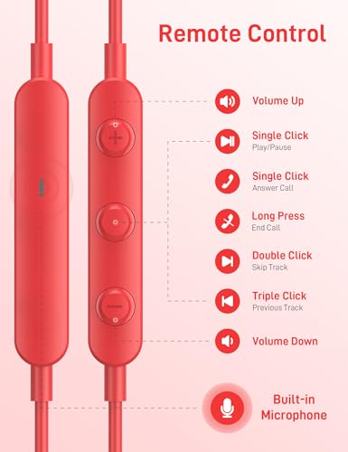 USB C Headphones for Apple/iPhone Duo 18 17 16 15 Wired Earbuds with Case - color: Red
