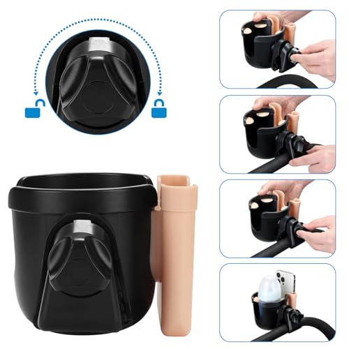 Accmor Wheelchair Cup Holder with Phone Holder, ﻿Universal 360° Rotatable Walker Cup Holder Rollator Scooter Accessory - color: Lotus Pink