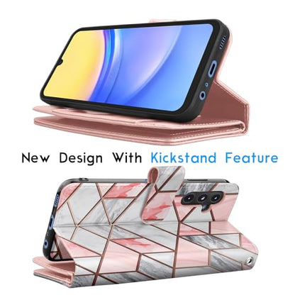 Galaxy A15 5G Case, Galaxy A15 5G Wallet Case, Tekcoo [Detachable Magnetic Hard Case] Luxury PU Leather Cash Credit Card Slots Holder Carrying Folio Flip Cover Strap for Samsung A15 5G [Marble] - color: W-Marble