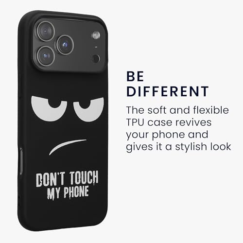 kwmobile TPU Silicone Case Compatible with Apple iPhone 17 Pro Max - Case Soft Cover - Don't Touch My Phone White/Black - size: iPhone 17 Pro Max