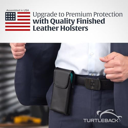 Turtleback Belt Holder for iPhone 16 Pro Max, 15 Pro Max, 14 Pro Max -Medium- Fits w/Shockproof Commuter Style Cases, Premium Black Leather Vertical Holster, Magnetic Close Leather Wrapped Clip - color: Vertical - Leather w/ Leather Clip, size: Medium