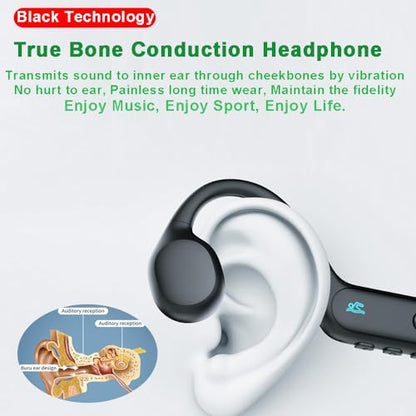 IHAO Swimming Headphones True Bone Conduction Open Ear Headset MP3 Player Built-in 32G Memory IP68 Underwater Waterproof Stereo Bluetooth Earphone for Driving Bicycling Running Skiing-X6 Black - color: X6 black