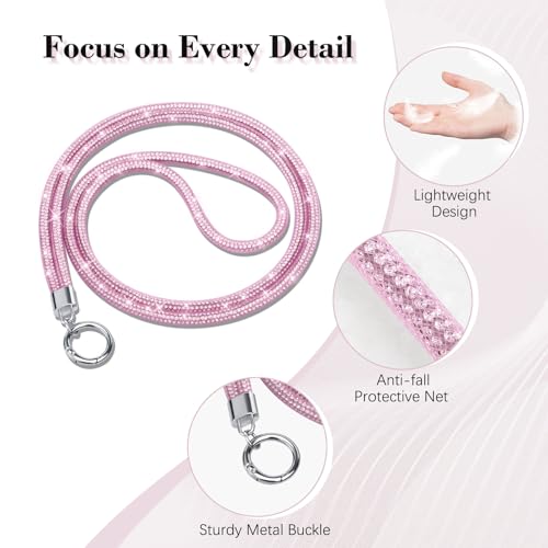 TiMOVO Rhinestone Phone Lanyard Crossbody Chain, Pink - color: Pink