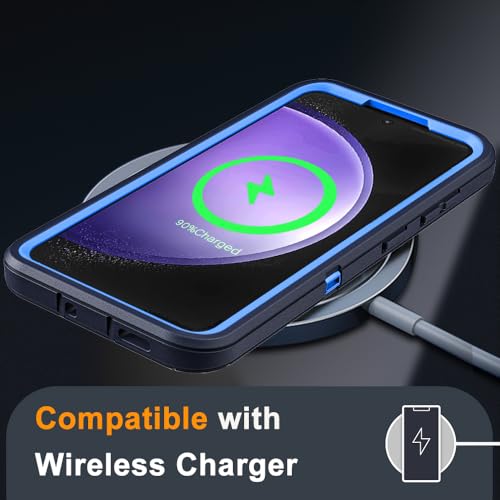 for Samsung Galaxy S23 FE Case with 2Pcs Tempered Glass Screen Protector and 1Pcs Camera Lens Protector, 3 in 1 Heavy Duty Shockproof/Drop Proof/Dust Proof Case (Navy Blue) - color: Navy Blue
