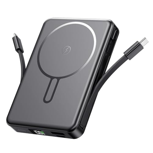 Magnetic Portable Charger, Power Bank Fast Charging 22.5W 10000mAh, Portable Charger with Built in Cable, for Magsafe Battery Pack Compatible with iPhone 17/16/15/14/13/12 Pro/Pro Max, Samsung Black - color: Black