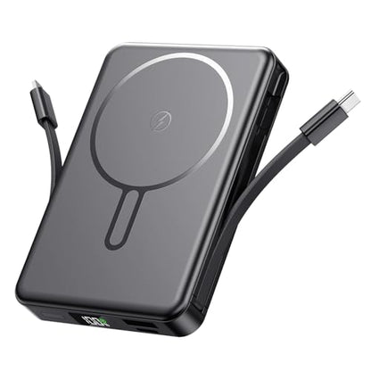 Magnetic Portable Charger, Power Bank Fast Charging 22.5W 10000mAh, Portable Charger with Built in Cable, for Magsafe Battery Pack Compatible with iPhone 17/16/15/14/13/12 Pro/Pro Max, Samsung Black - color: Black