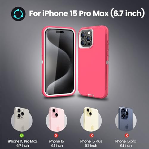 Sansunto for iPhone 15 Pro Max Case with Full Body Protection, Heavy Duty Shockproof Military Grade 3 in 1 Silicone Rubber with Hard PC Rugged Durable Phone Cover for Women Girls. (Rose/White) - color: Rose/White