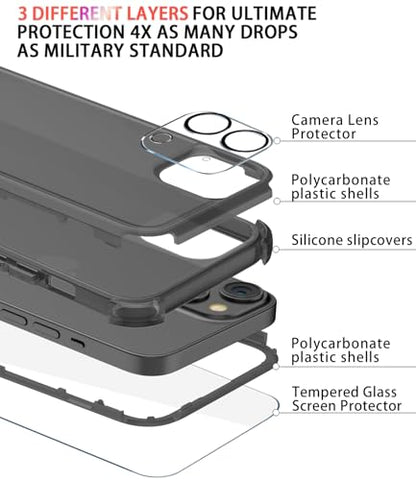 Diverbox for iPhone 13 Case [Shockproof] [Dropproof] [with Screen Protector ] 3in1 Heavy Duty Protection Phone Case Cover for Apple iPhone 13 (High Gloss Black) - color: High Gloss Black