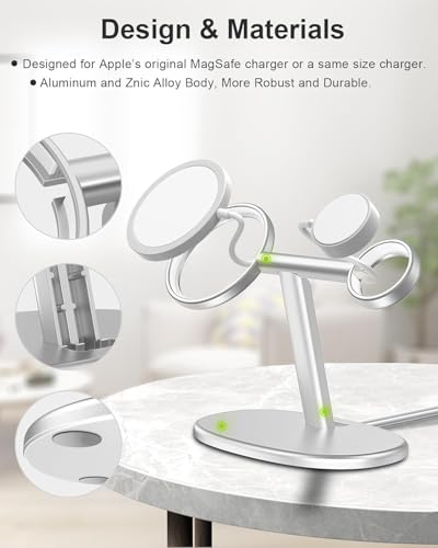 EWA 2-in-1 iPhone + Apple Watch Masafe Charger Stand, Aluminum Alloy (SIL) - color: Silver