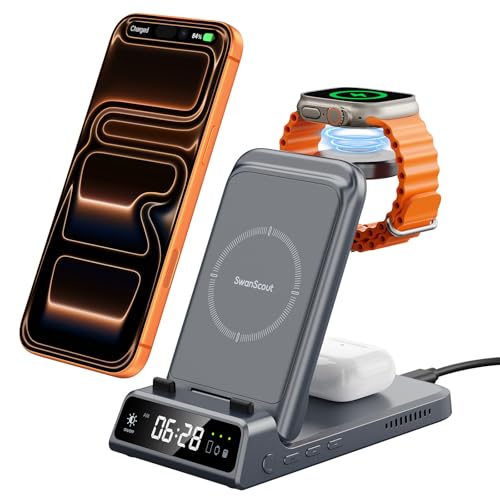 Charging Station for iPhone 18 Pro Max, Charger for Apple Watch 12/Airpods - color: Technology Gray