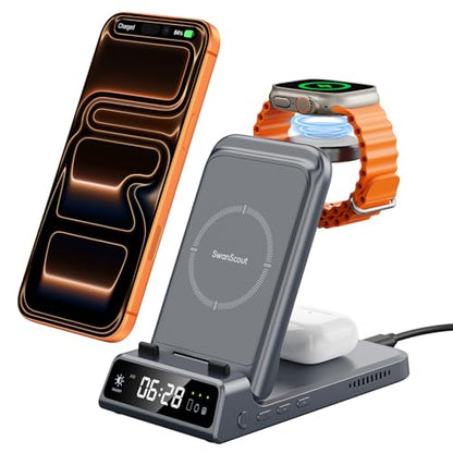 Charging Station for iPhone 18 Pro Max, Charger for Apple Watch 12/Airpods - color: Technology Gray