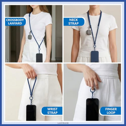 4-in-1 Phone Lanyard, Crossbody, Neck, Wrist & Finger Strap - color: Blue