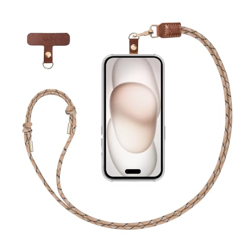 EKAX Phone Lanyard, 1x Customizable Crossbody Neck Phone Strap, 1x Removable PU Leather Tab, Hands-Free Holder for Cell Phones, Earphones, Badges & Keys, Travel Essentials Accessories (Striated Brown) - color: Striated Brown