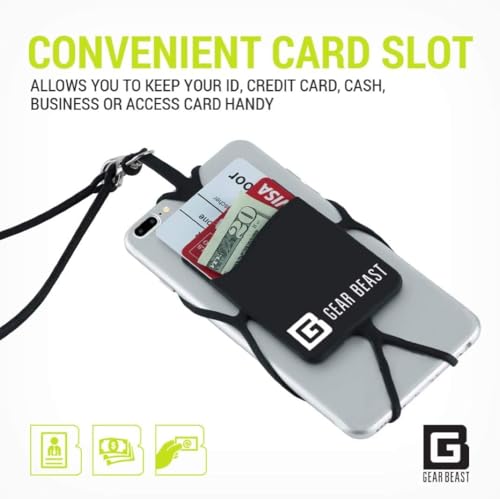 Gear Beast Cell Phone Lanyard - Universal Neck Phone Holder w/Card Pocket and Silicone Neck Strap - Compatible with Most Smartphones, Clear - color: Transparent