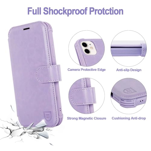 VANAVAGY Wallet Case for iPhone 11 6.1 inch, Clove Purple | 12ft Drop-proof Cover for Women Men, Silm PU Leather, RFID Blocking Card Holder, Wrist Strap, Screen Protector - color: Clove Purple