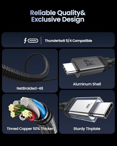 Silkland USB4 for Thunderbolt 5 Cable, 80Gbps Data Sync, 240W Charger 1.6FT - size: 1.6 Feet