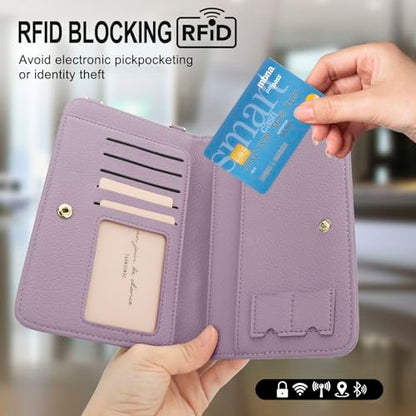 DOB SECHS Leather Passport Wallet Crossbody Phone Bag, RFID Blocking Passport Holder Credit Cards Case for Women - color: Purple-2