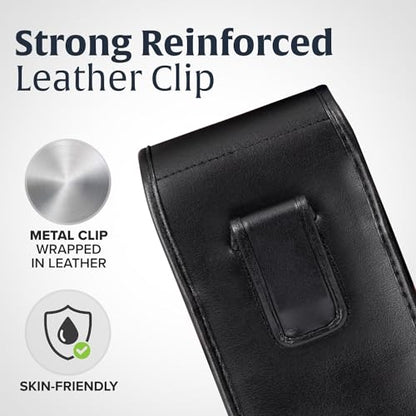 Turtleback Belt Holder for iPhone 16 Pro Max, 15 Pro Max, 14 Pro Max -Medium- Fits w/Shockproof Commuter Style Cases, Premium Black Leather Vertical Holster, Magnetic Close Leather Wrapped Clip - color: Vertical - Leather w/ Leather Clip, size: Medium