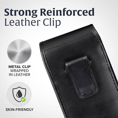 Turtleback Belt Holder for iPhone 16 Pro Max, 15 Pro Max, 14 Pro Max -Medium- Fits w/Shockproof Commuter Style Cases, Premium Black Leather Vertical Holster, Magnetic Close Leather Wrapped Clip - color: Vertical - Leather w/ Leather Clip, size: Medium