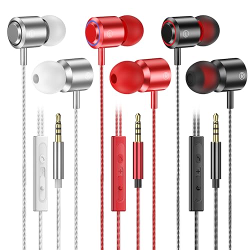 3 Pack Wired Earbuds with Microphone, In-Ear Headphones Wired with Noise Blocking &Volume Control, Premium Sound& Lightweight Corded Earphones for Laptops, Tablets, MP3 & Most 3.5mm Interface Devices - size: 3-Pack