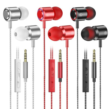 3 Pack Wired Earbuds with Microphone, In-Ear Headphones Wired with Noise Blocking &Volume Control, Premium Sound& Lightweight Corded Earphones for Laptops, Tablets, MP3 & Most 3.5mm Interface Devices - size: 3-Pack