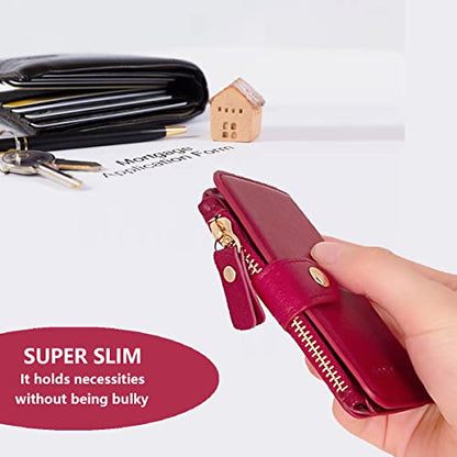 RFID Blocking Phone Wallet Stick On Button Closure with Attachable Sticker | Credit Card Holder for Women with Zipper Coin Purse Have 6 Card Slots and ID Window Compatible with Most Smartphones) (Red) - color: Red