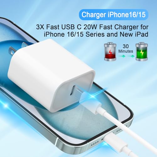 iPhone 17 16 15 Charger, USB C Charger, 4Pack Fast Wall Charging with Cable - size: Single Port 4 Pack