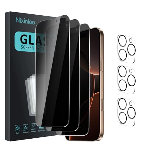3 Pack Privacy Screen Protector for iPhone 16 Pro Max With 3 Pack Camera Lens Protector, Anti Spy Tempered Glass Film, 9H Hardness, Black Protector, Anti-Scratch, Bubble Free - size: iPhone 16 Pro Max FK33