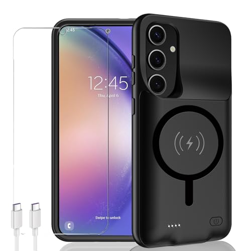 Battery Case for Galaxy A54,Enhanced [12000mAh]Ultra Thin Portable Protective Qi Wireless Charging Case Compatible with Galaxy A54 (6.4inch) Rechargeable Extended Battery Charger Case (Black) - size: for Galaxy A54