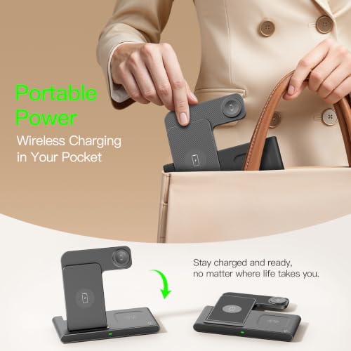 3 in 1 Foldable Wireless Charger Stand for iPhone Apple Watch AirPods - color: Black