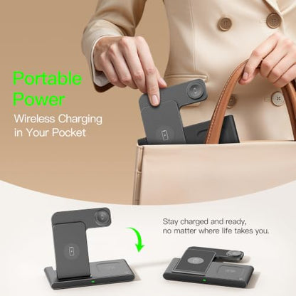 3 in 1 Foldable Wireless Charger Stand for iPhone Apple Watch AirPods - color: Black