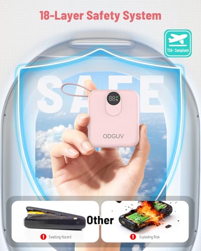 Small Portable Charger with Built-in Cables,22.5W Fast Charging Power Bank,USB-C Mini Battery Pack 10000mAh,Travel Essential Powerbank for iPhone Samsung Android MacBook iPad,Pink - color: pink
