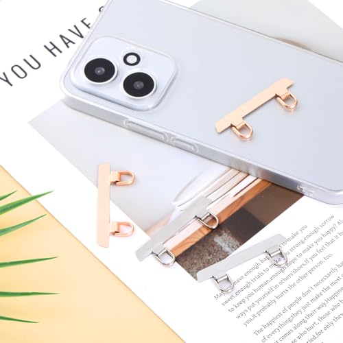 4 PCS Metal Phone Tether Tab, Tether Tabs for Cell Phone, Two Hanging Ring Phones Lanyard Tab, Anti-Scratch Lanyard Patch for Full Phones Cases