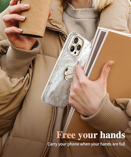 GVIEWIN Marble Cell Phone Ring Holder, Metal Kickstand Grip 360° Rotation - color: B-Pearlescent/Gold