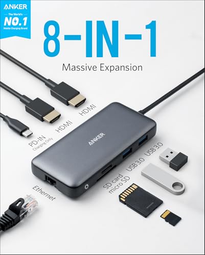 Anker Laptop Docking Station Dual Monitor, 8-in-1 USB C Hub with 4K HDMI
