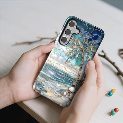 Case for Samsung Galaxy S24,Anti-Scratch Full-Body Cover Shockproof Slim Design Case,PC Hard Shell & Silicone Inner Bumper -Beach Palm Tree - color: Beach Palm Tree, size: Galaxy S24