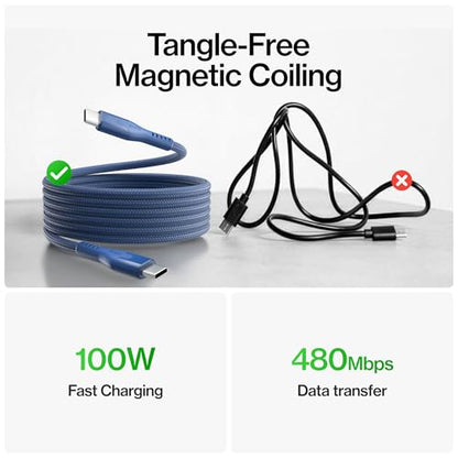 Statik MagStack Pro USB C to USB C Coiling Magnetic Charging Cable,100W - color: Navy, size: 3ft, style: USB-C to USB-C
